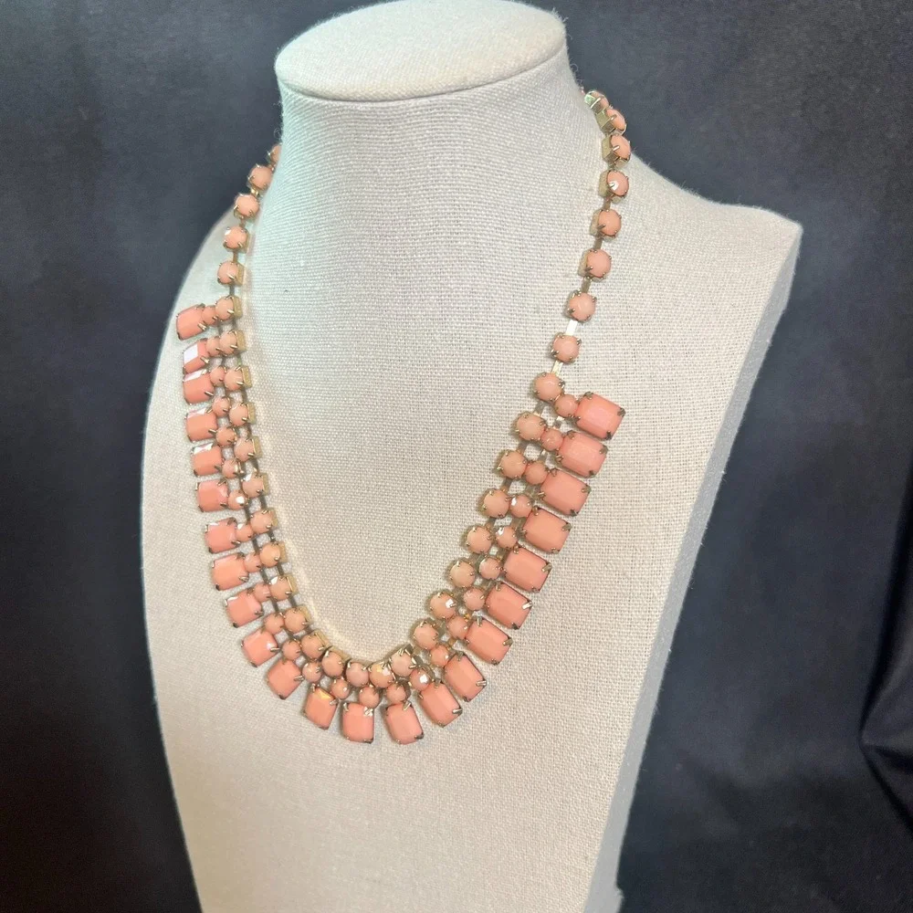 Pink Rhinestone Bib Necklace Statement Pastel Glass Stones 7